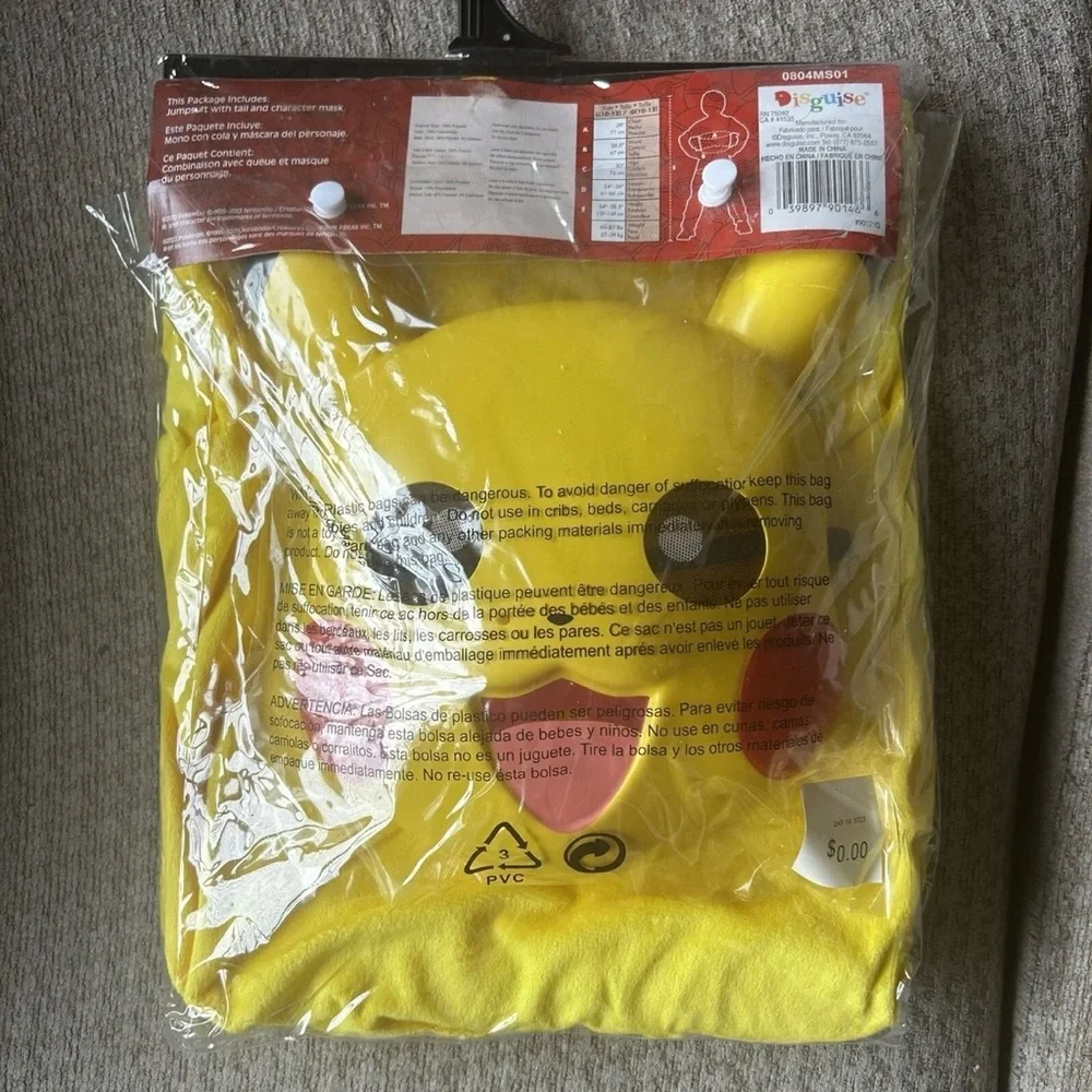 NEW Pokemon PIKACHU Kids Unisex Halloween Costume Jumpsuit Headpiece Large - Picture 2 of 7